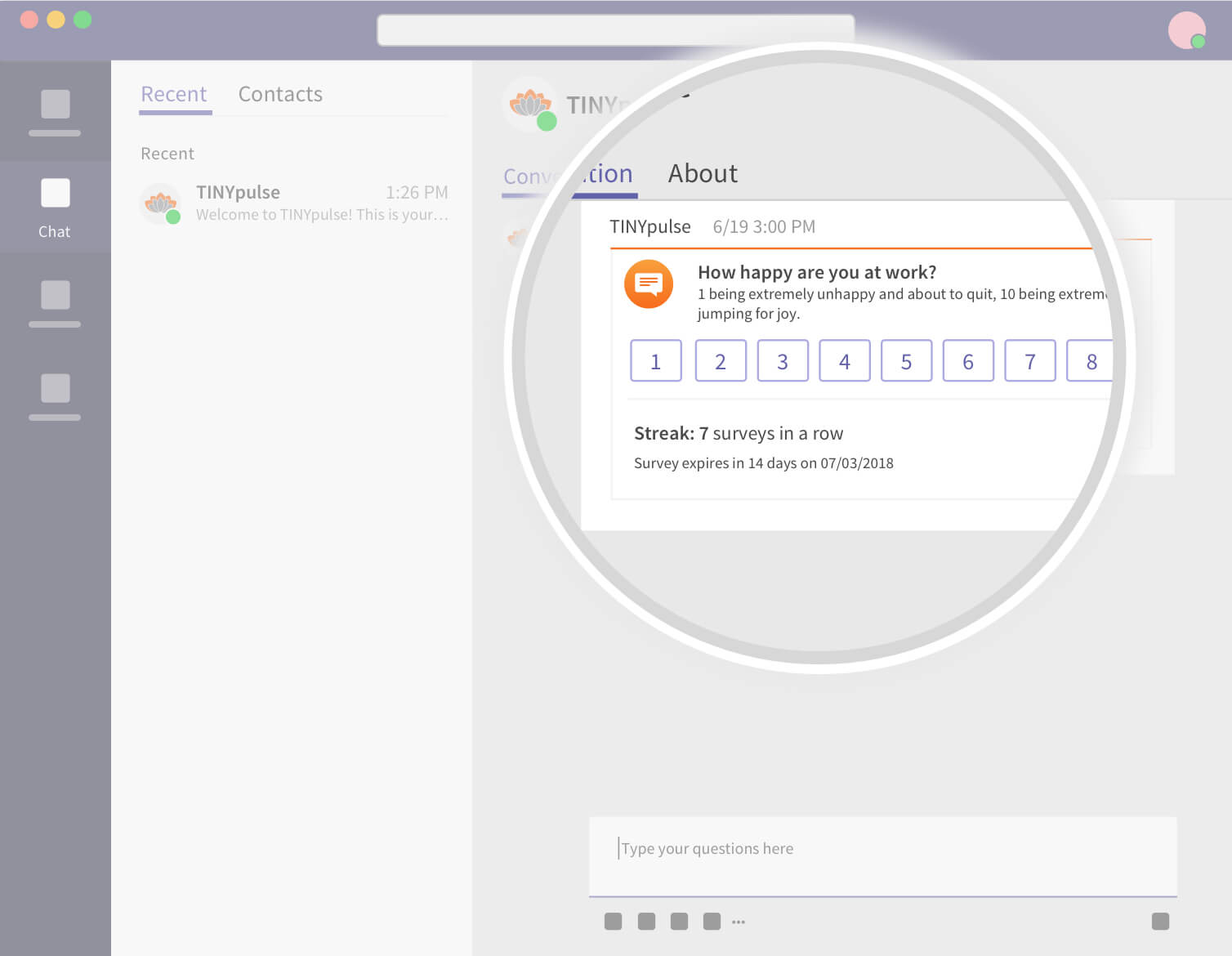 Stylized screenshot of TINYpulse in Microsoft Teams