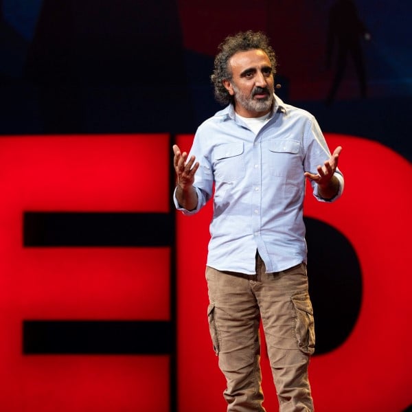 Hamdi Ulukaya speaks at a TED event.