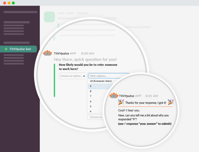Another illustration of TINYpulse slack bot in app