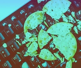 A crushed cracker on a keyboard.