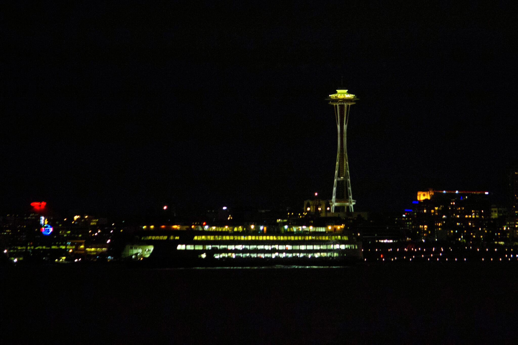 View of the Seattle skyline and local ferry, from the TINYcon cruise boat